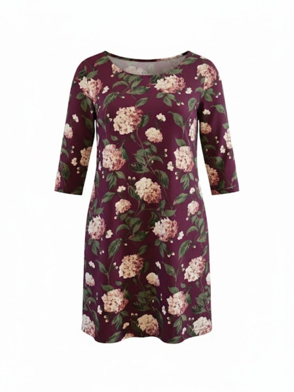 Floral print shift dress Loft Outlet size medium burgundy 3/4 sleeves